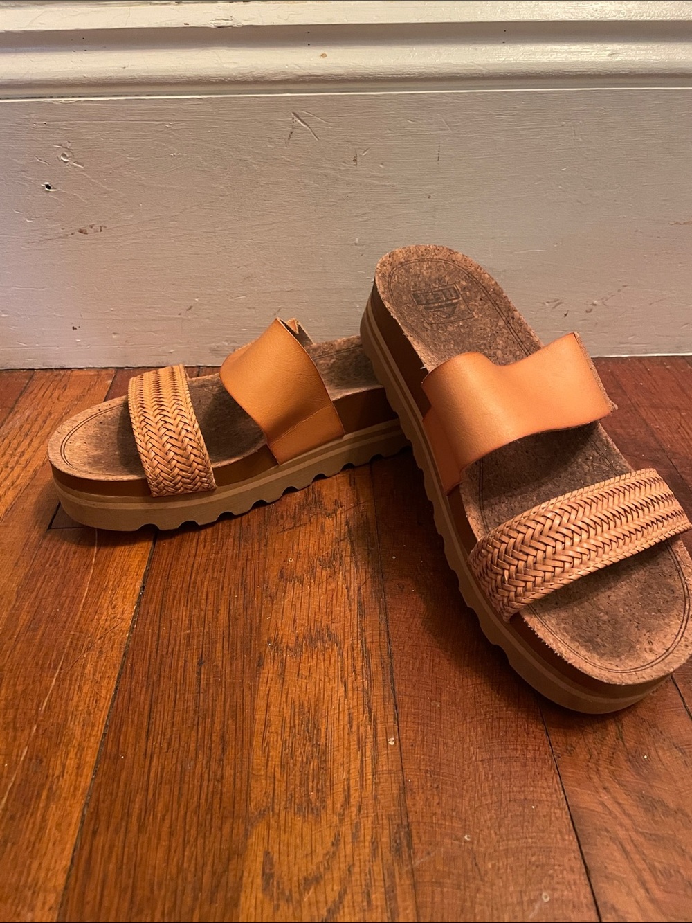 Reef Women's Cognac Braided Double-Strap Slide Sandals